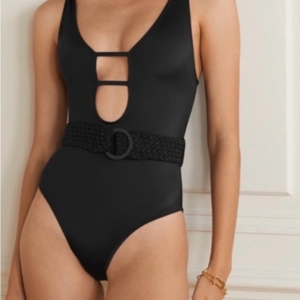 SOLID & STRIPED The Beatrice Black Swimsuit with Braided Belt